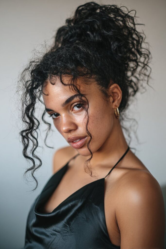 Prom updo hairstyle black hair crochet curly updo