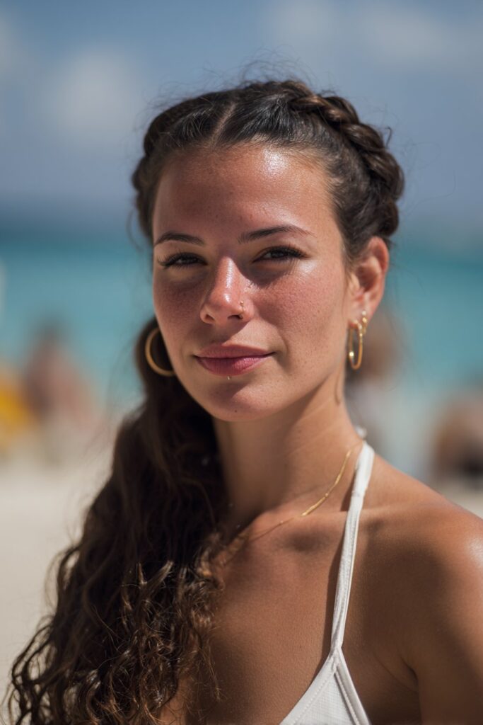 Crown braid tanning hairstyle keeping hair secured