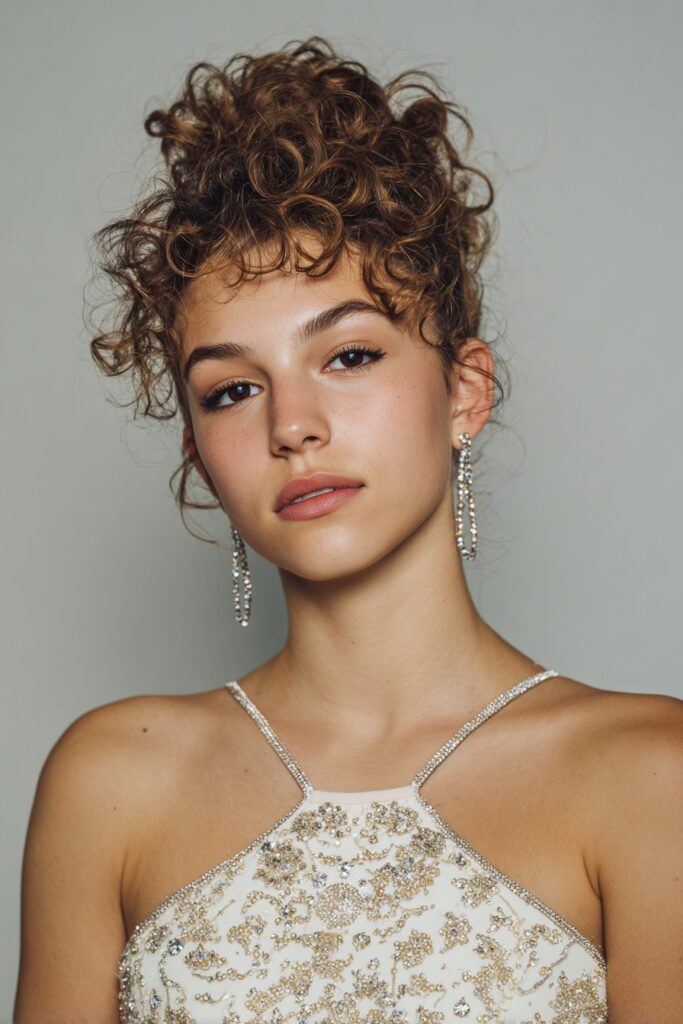 Prom hair idea for short hair curled pixie with accessories