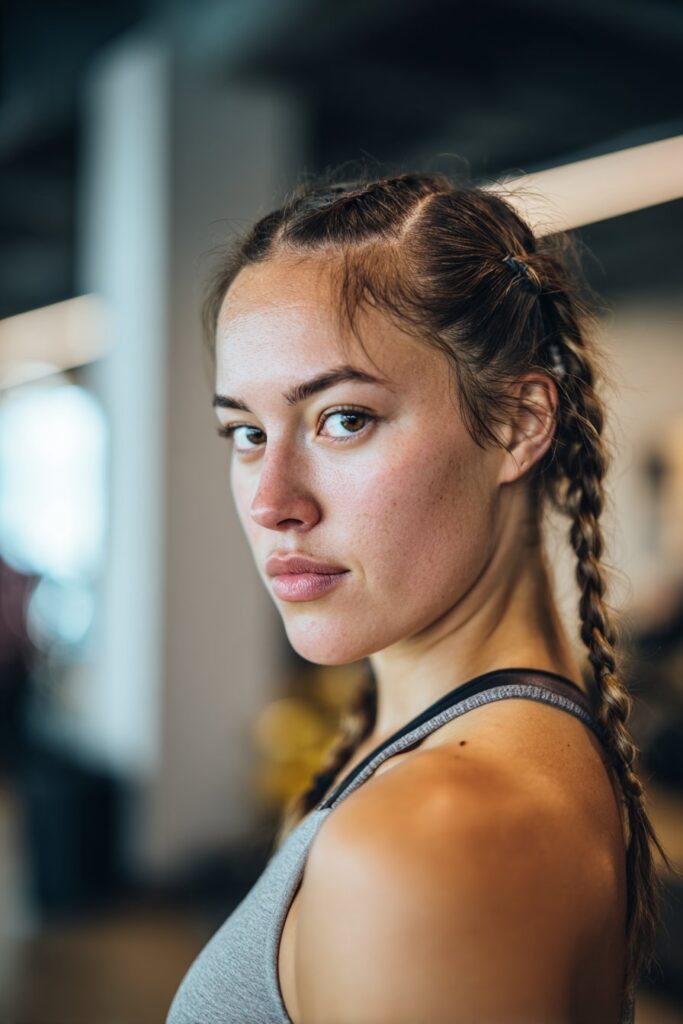 Two stitch braids with curved parting