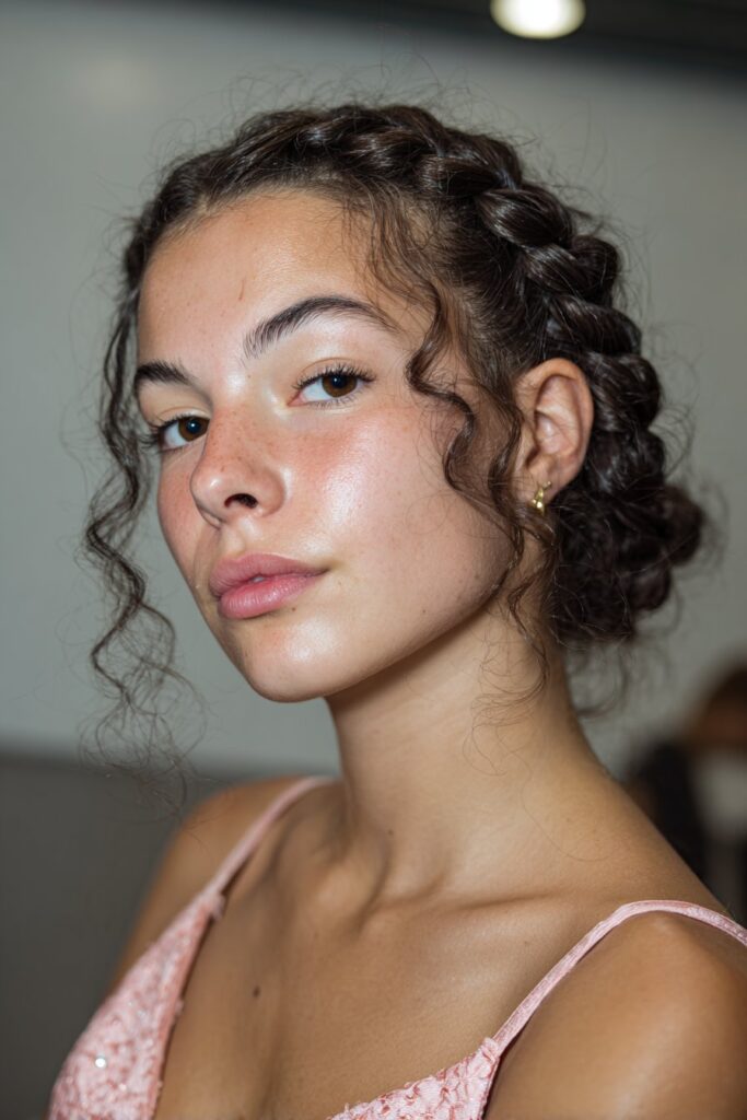 Prom hairstyle side part with double Dutch braid"