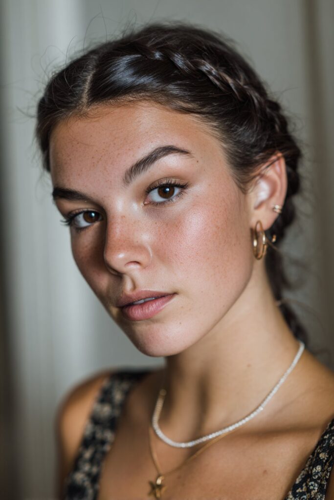 Dutch braid half up prom hairstyle with long flowing hair