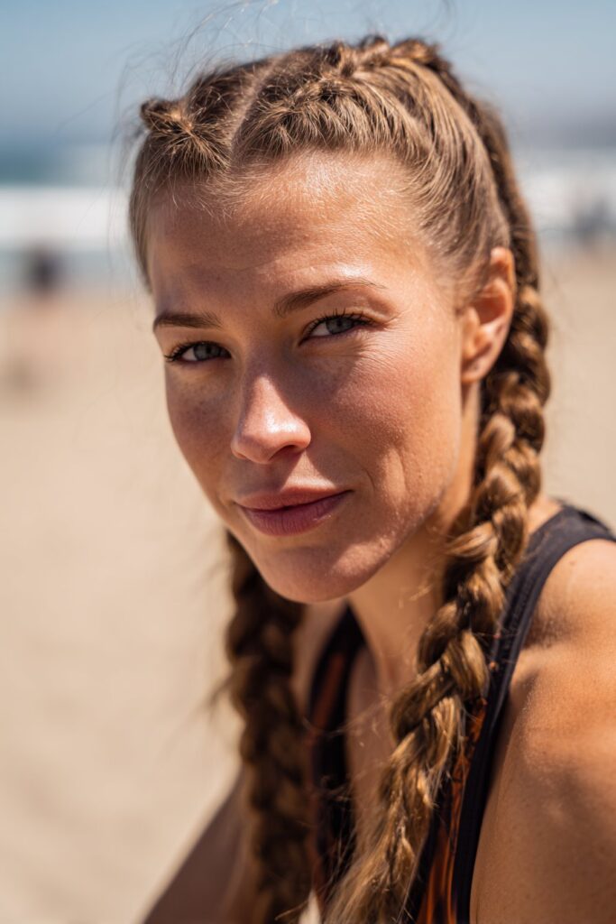 Dutch braid pigtails beach hairstyle long hair