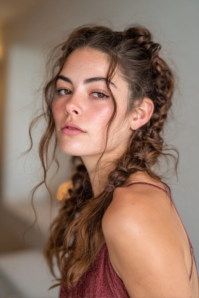 Edgy multi-braid half up half down hairstyle with texture