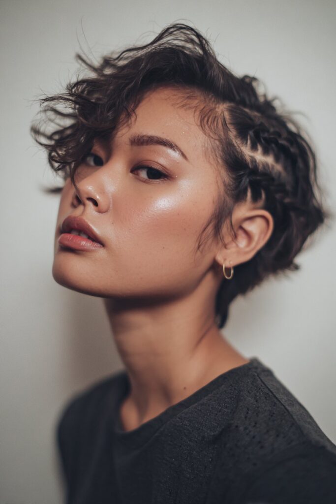 Prom hair idea for short hair side braided pixie