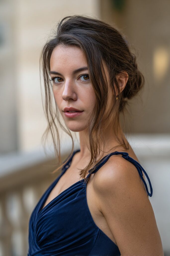 Elegant chignon prom hair straight with face framing pieces