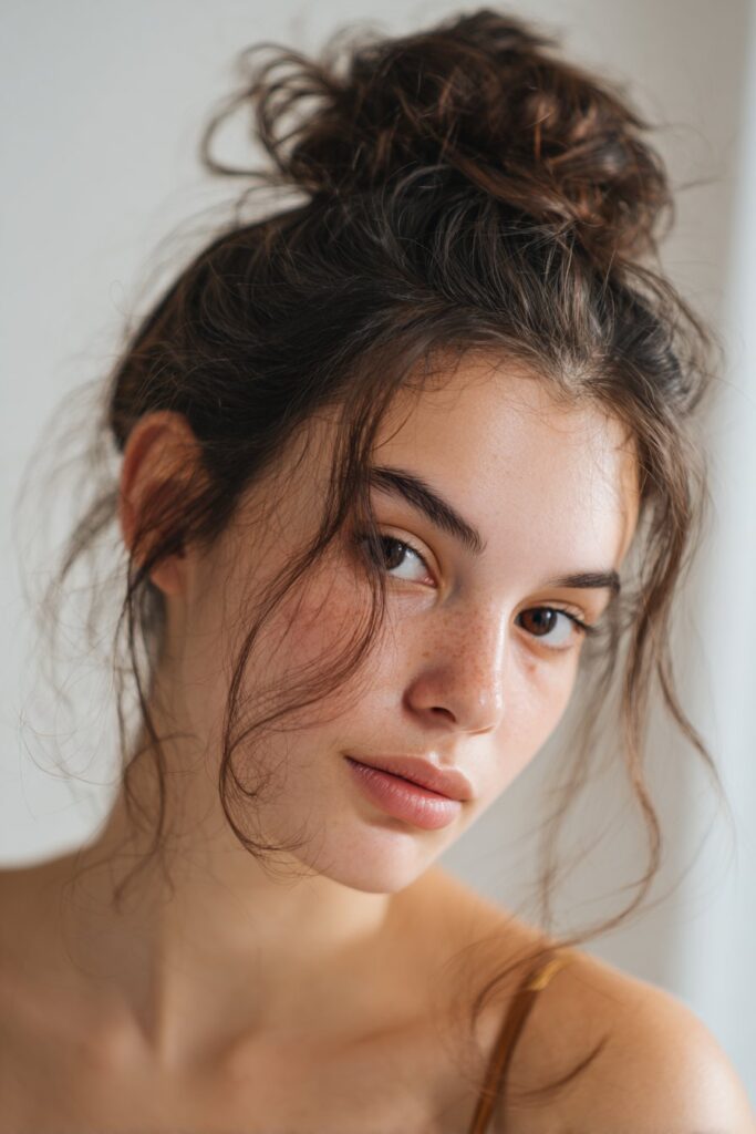 Elegant knotted half updo hairstyle with smooth finish