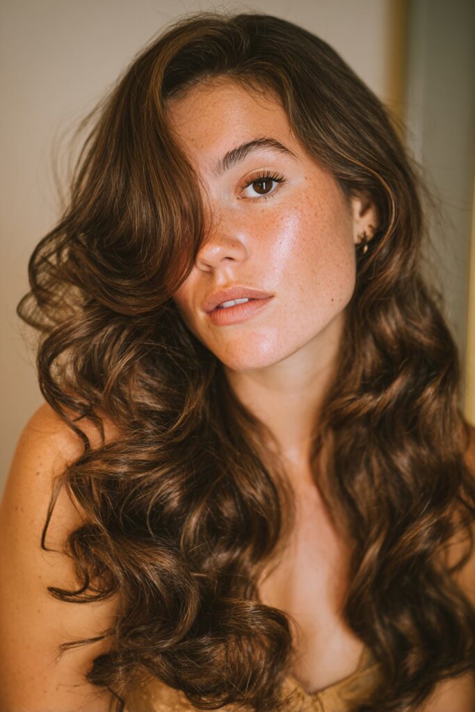 Prom hairstyle side part with elegant side swept waves