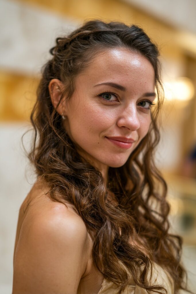 Half up half down prom hairstyle twisted updo with curls