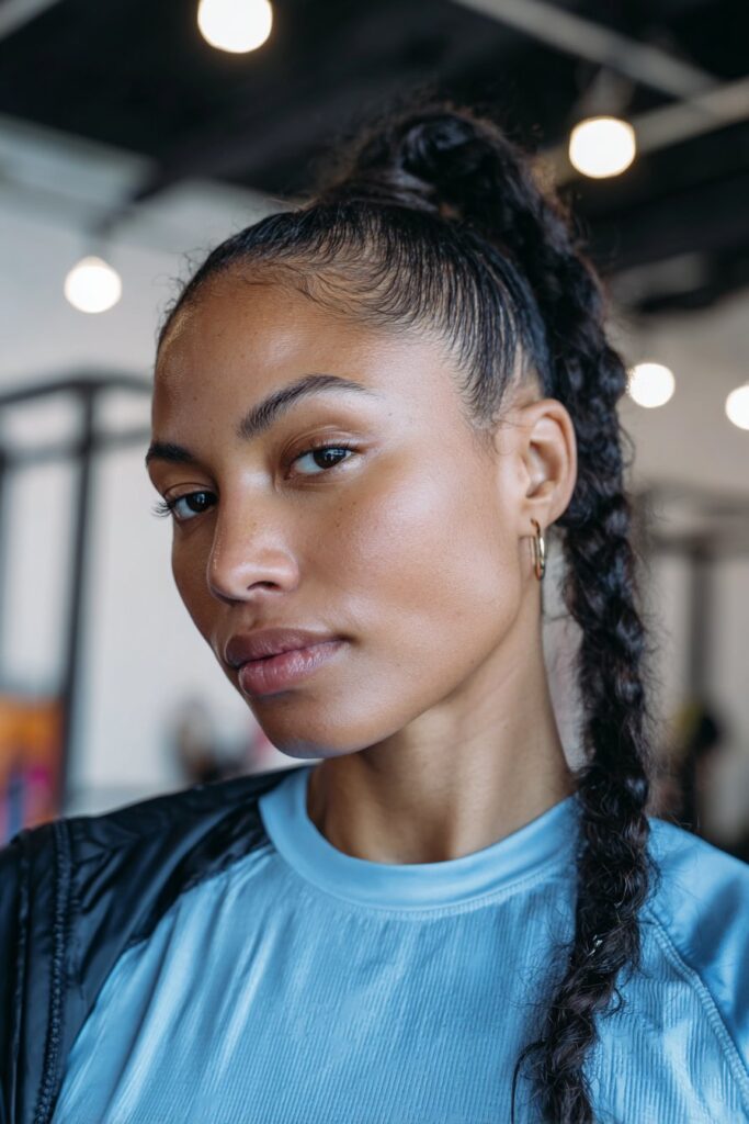 Braid ponytail hairstyle for black hair feed in braid ponytail