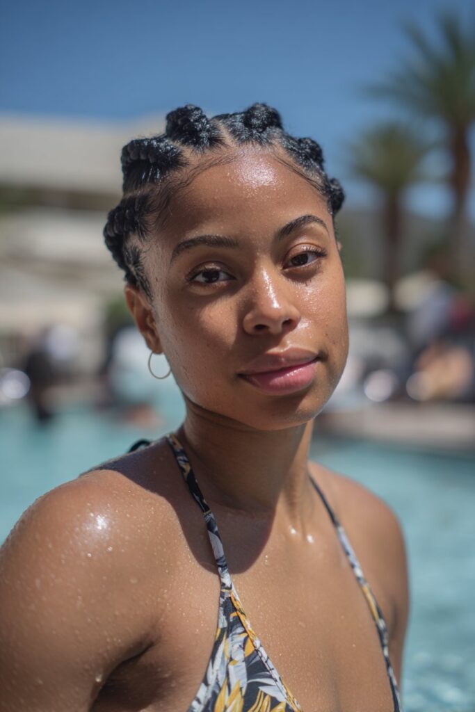 Feed in braids protective hairstyle for pool swimming