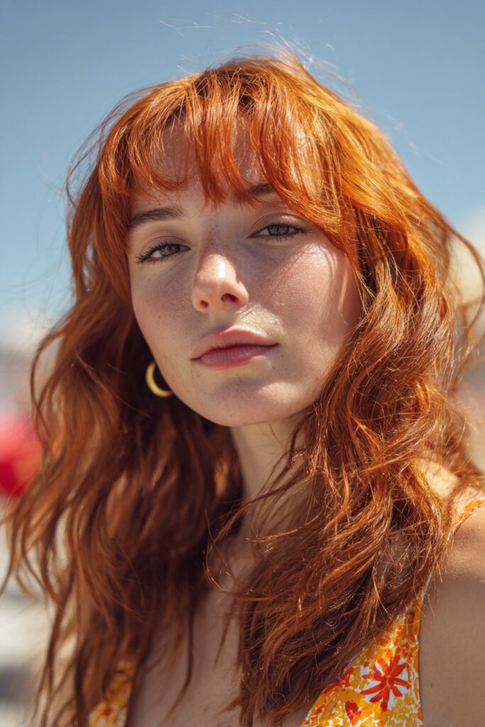Fiery orange summer red hair color with bold tone