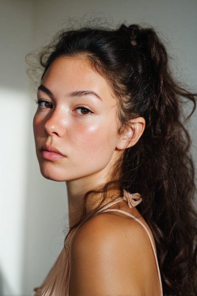 Dual space buns half up hairstyle with playful look