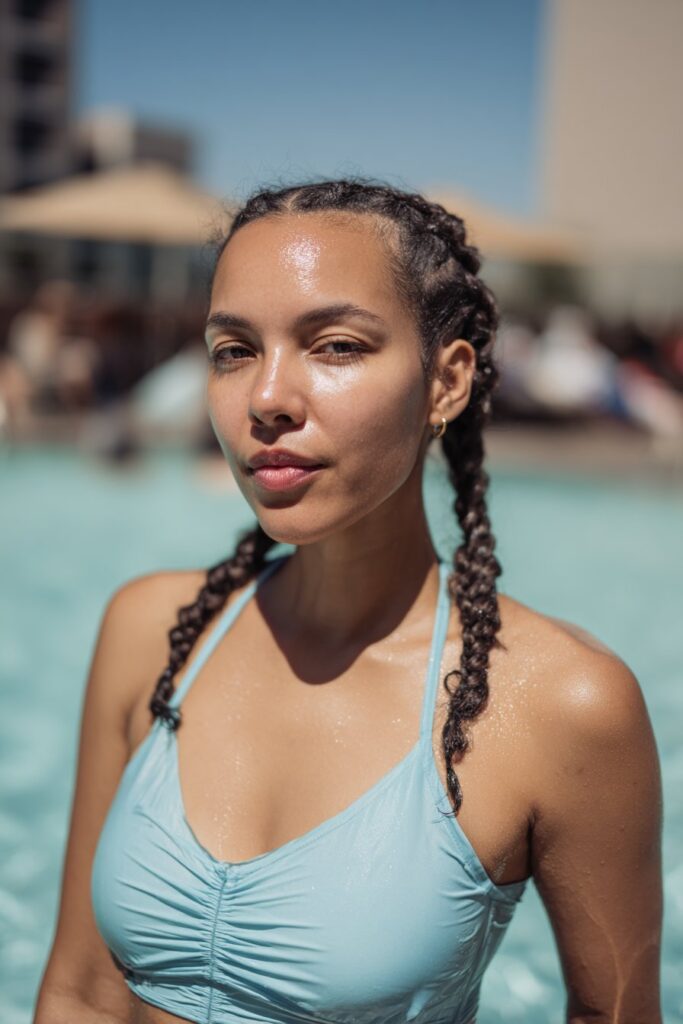 French braid protective hairstyle for swimming and pool days
