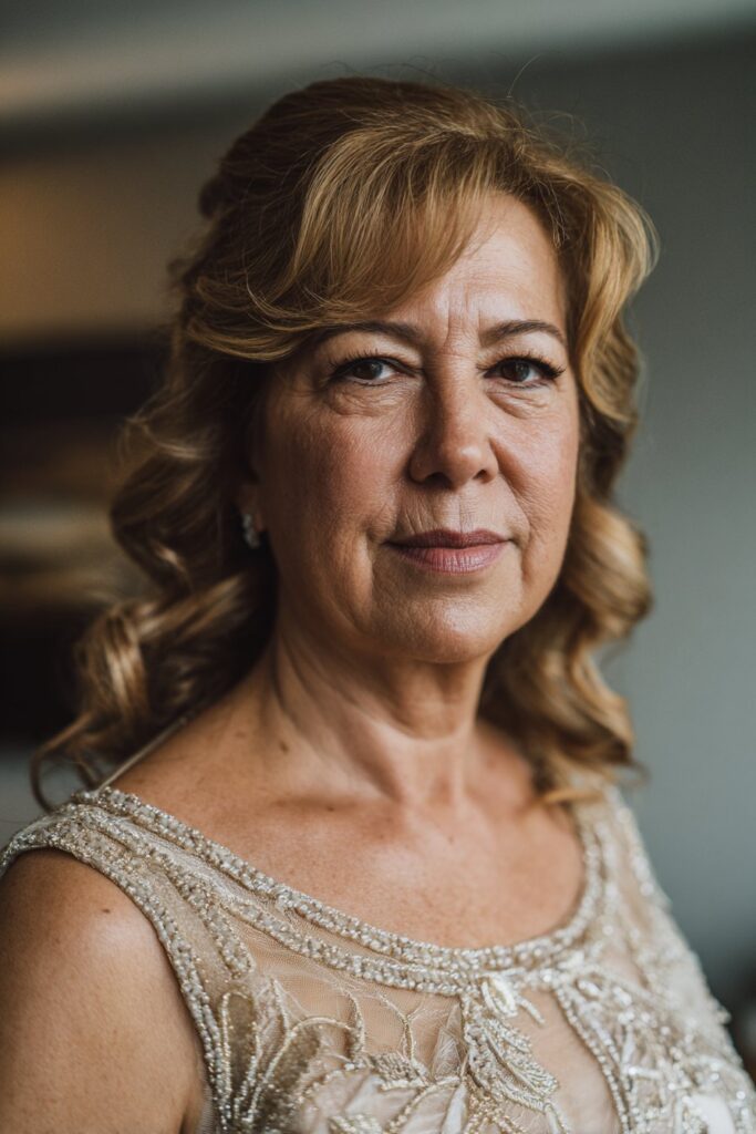 Half up half down mother of the groom hairstyle with crown volume