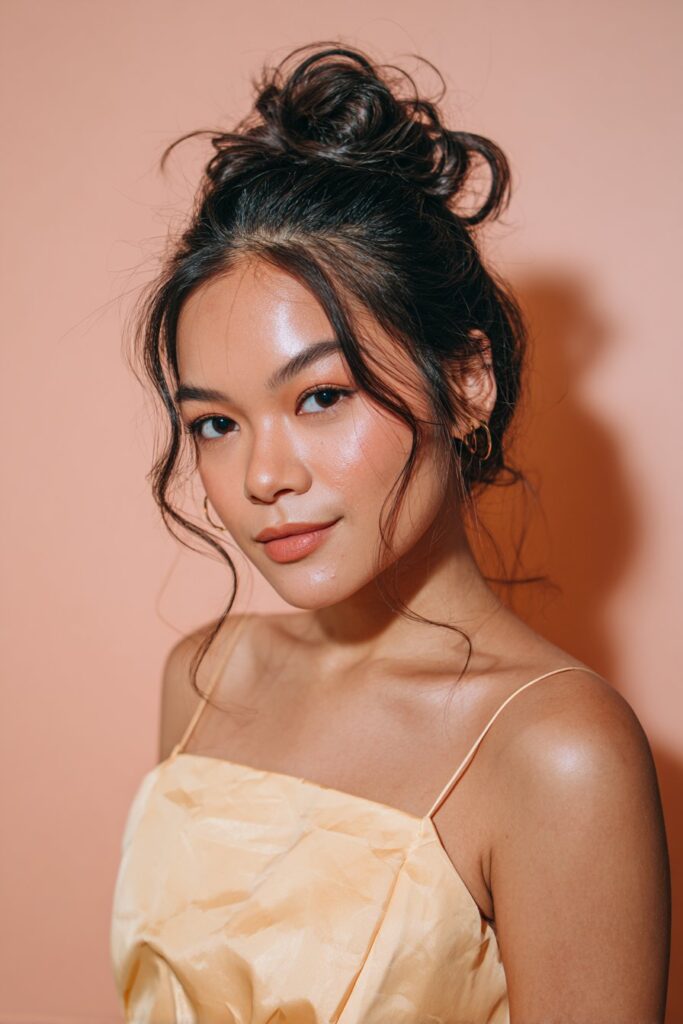 Easy prom hair half up top knot with curls