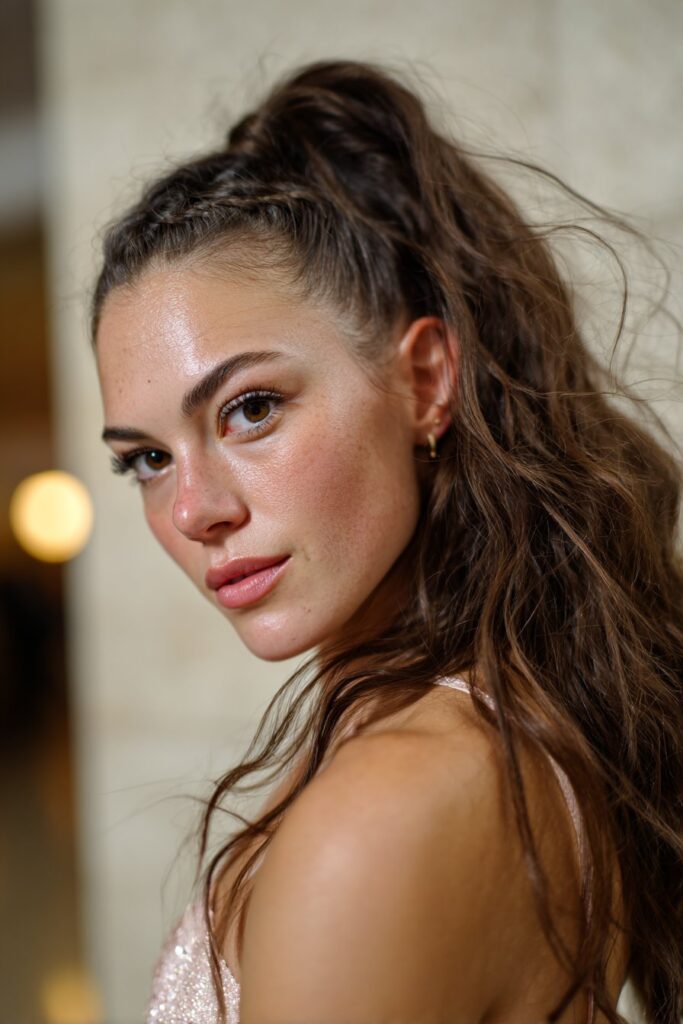 Prom hair ponytail high ponytail with Dutch braid