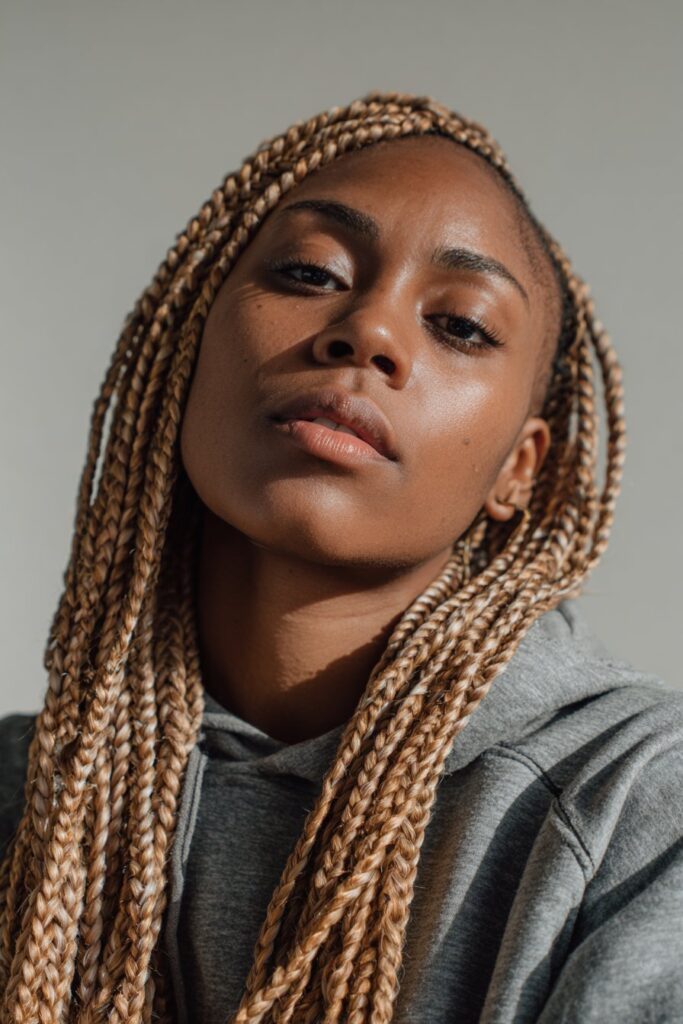 Honey blonde box braids bob length