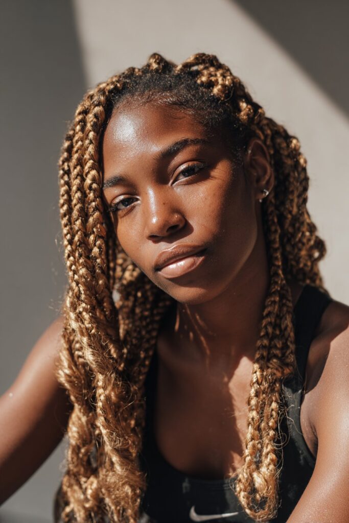 Honey blonde box braids cornrow braids