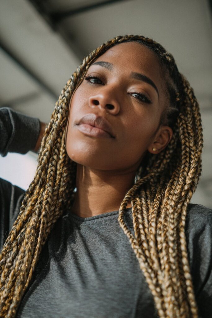 Honey blonde box braids feed in braids