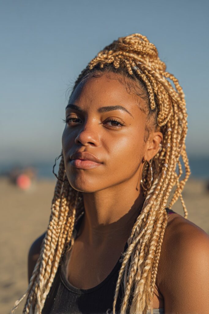 Honey blonde box braids island twists