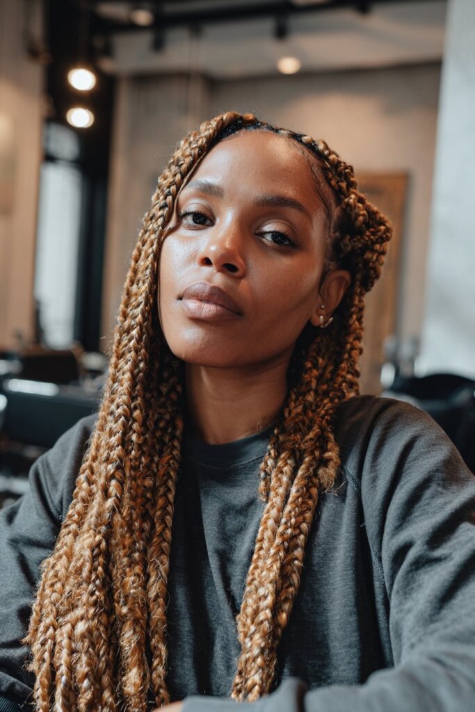 Honey blonde box braids knotless style