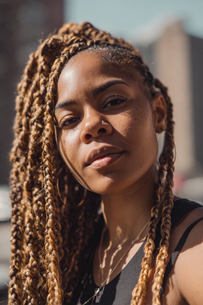 Honey blonde box braids passion twists