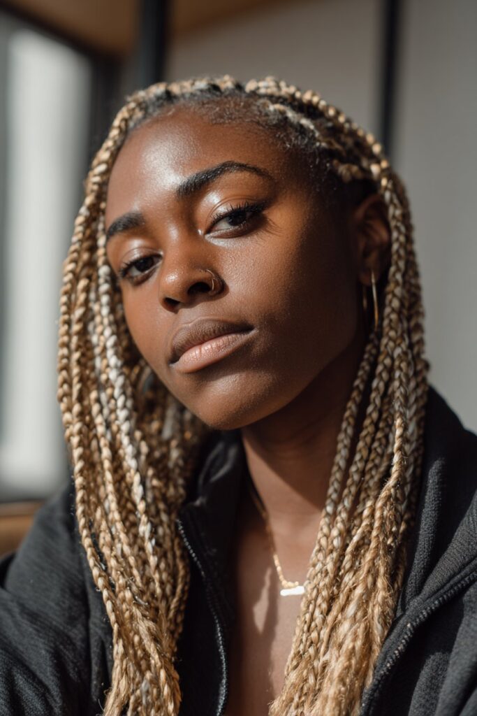 Honey blonde box braids peekaboo braids