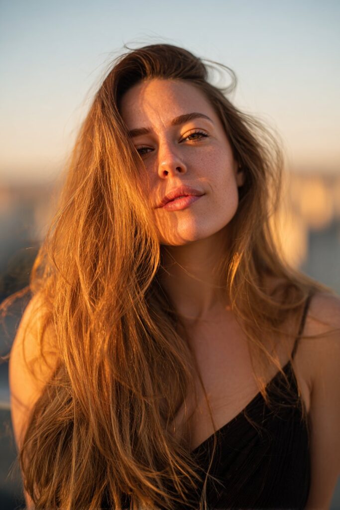 Honey blonde sunkissed brunette hair with soft warmth