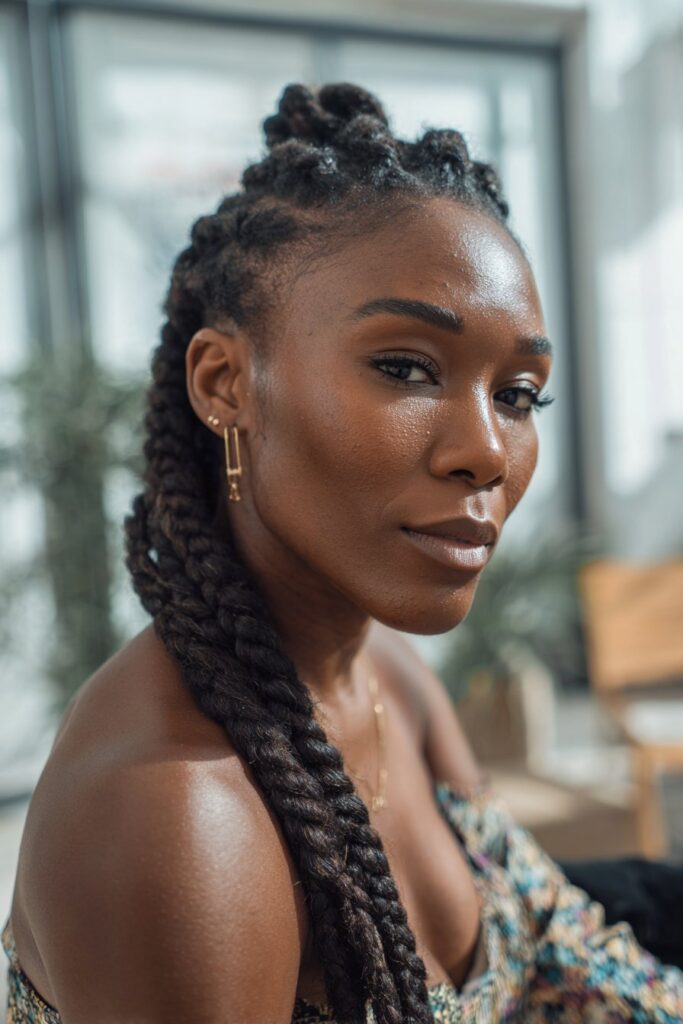 Cute braided hairstyle for black women jumbo braids