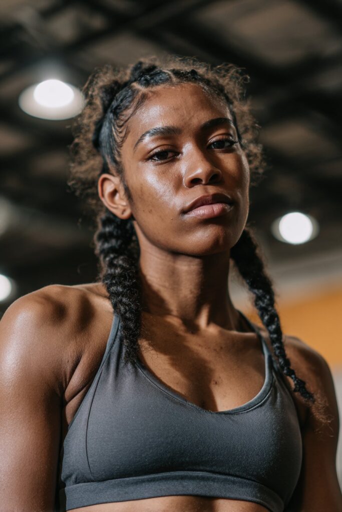 Two stitch braids jumbo style for thick hair