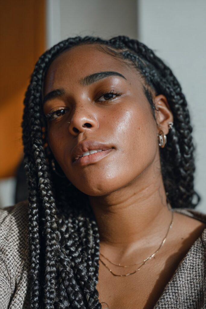 Cute braided hairstyle for black women knotless box braids