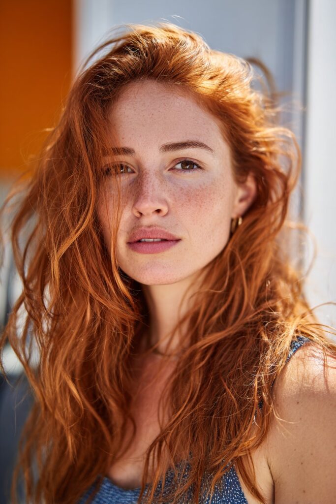 Light cherry cola summer red hair color with glossy finish