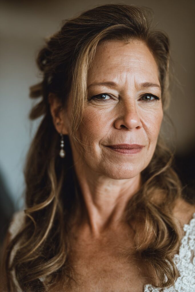 Loose waves mother of the groom hairstyle with side sweep