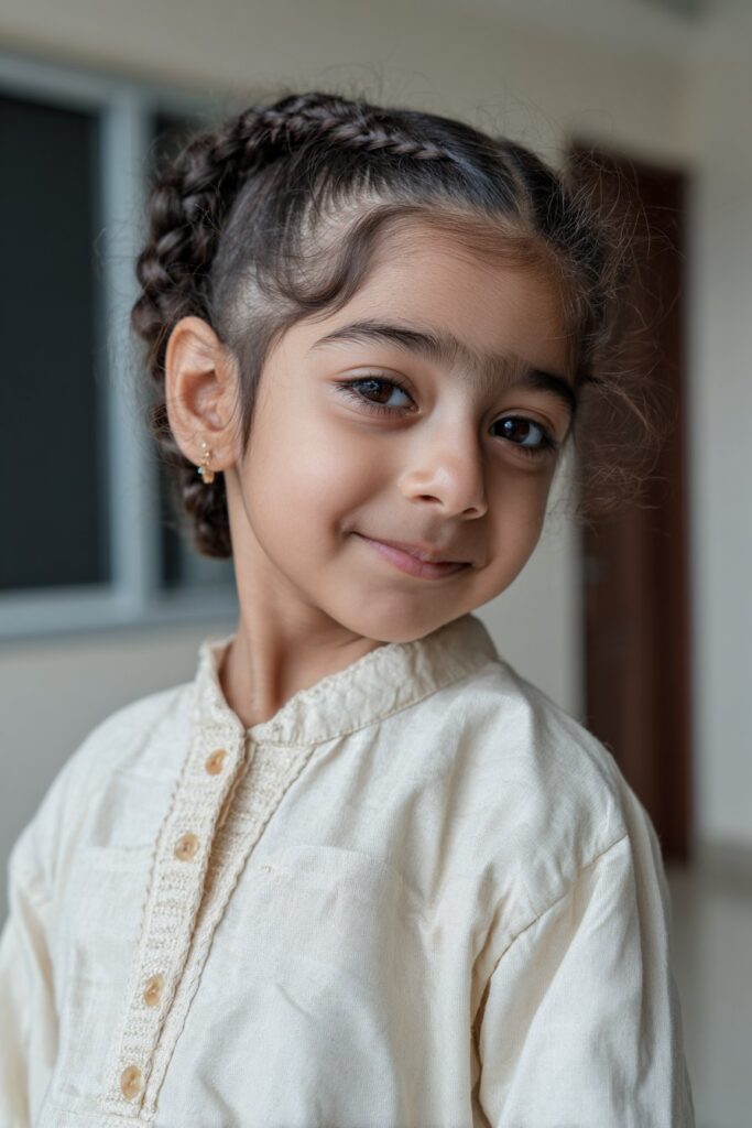 Cute braided hairstyle for kids low braided bun