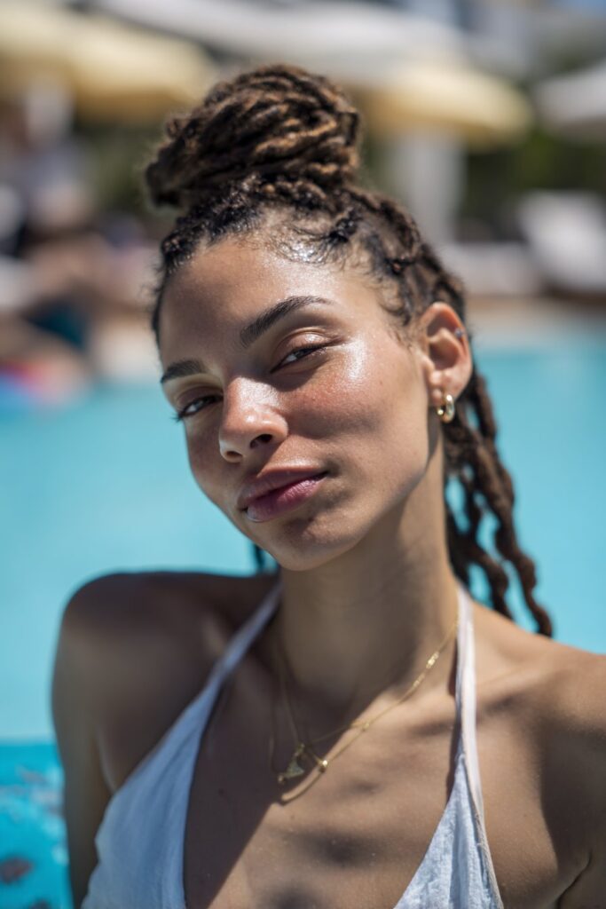 Low bun protective hairstyle for swimming pool