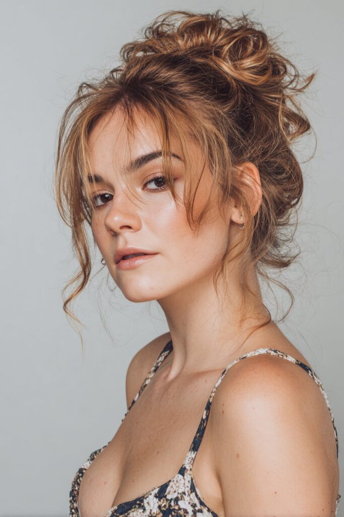 Prom hair idea for short hair messy high bun