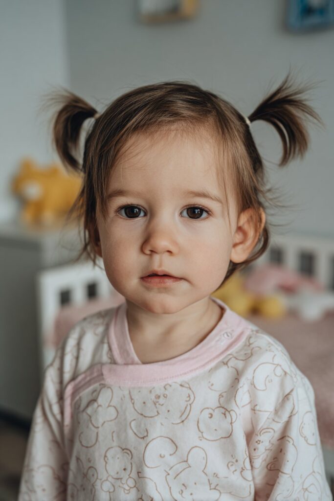 Infant baby girl short hair mini pigtails with elastics