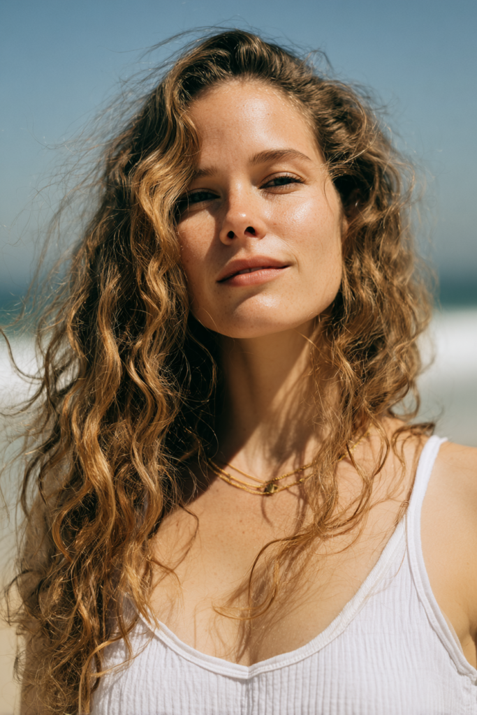 Natural air dried beachy waves hairstyle
