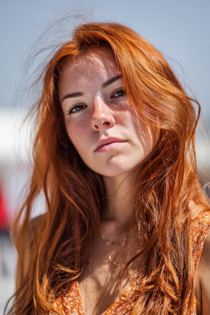 Amber honey summer red hair color with warm dimension