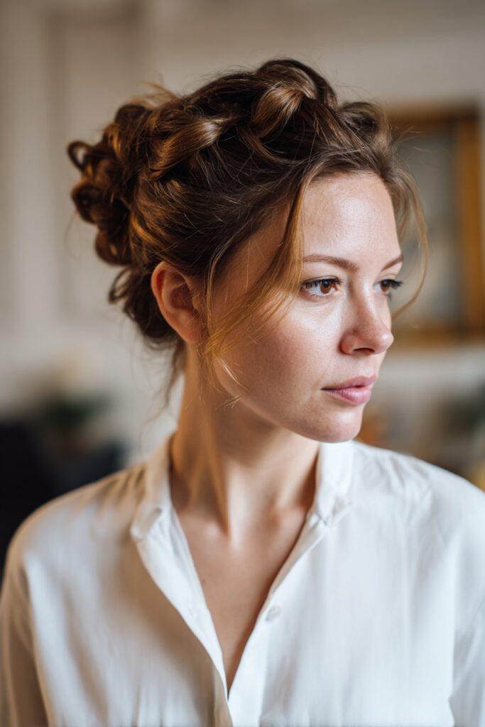 Romantic twisted chignon formal bun hairstyle