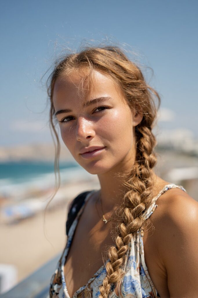 Rope braid tanning hairstyle for beach days