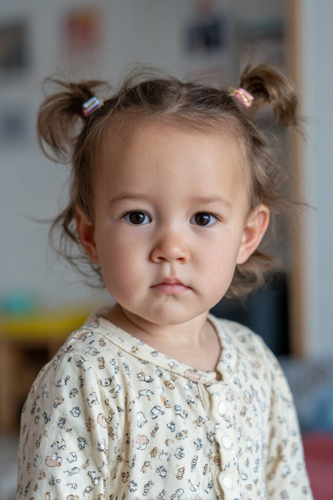 Infant baby girl short hair with side swept clips