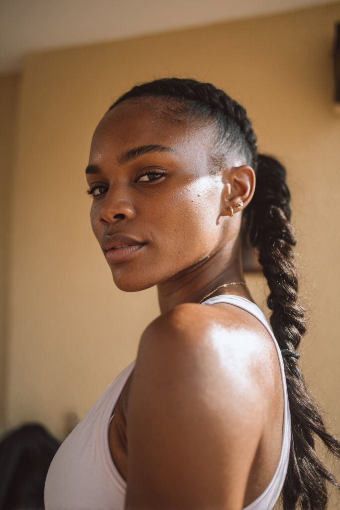 Braid ponytail hairstyle for black hair side swept low ponytail