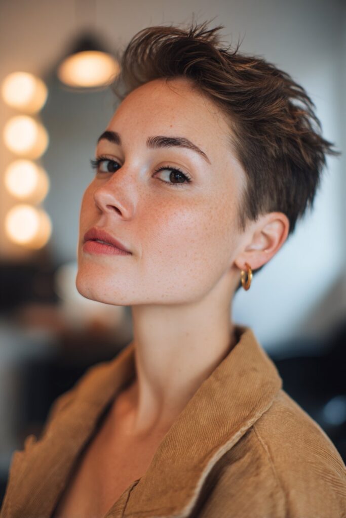 Short hairstyle for fine hair side swept pixie volume