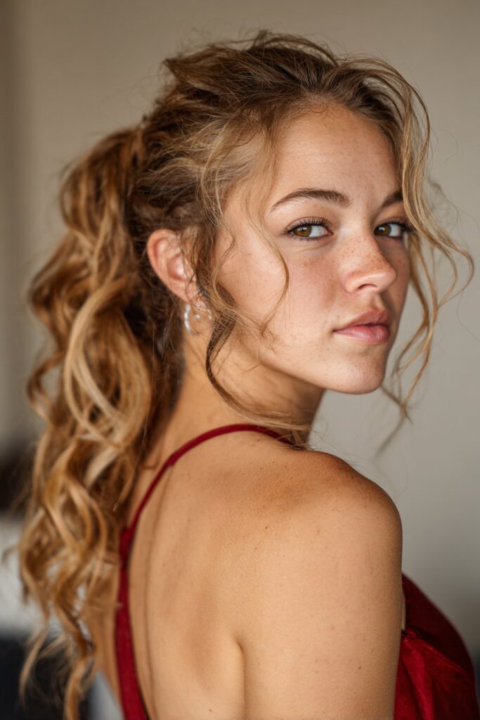 Prom hair ponytail side swept ponytail with waves