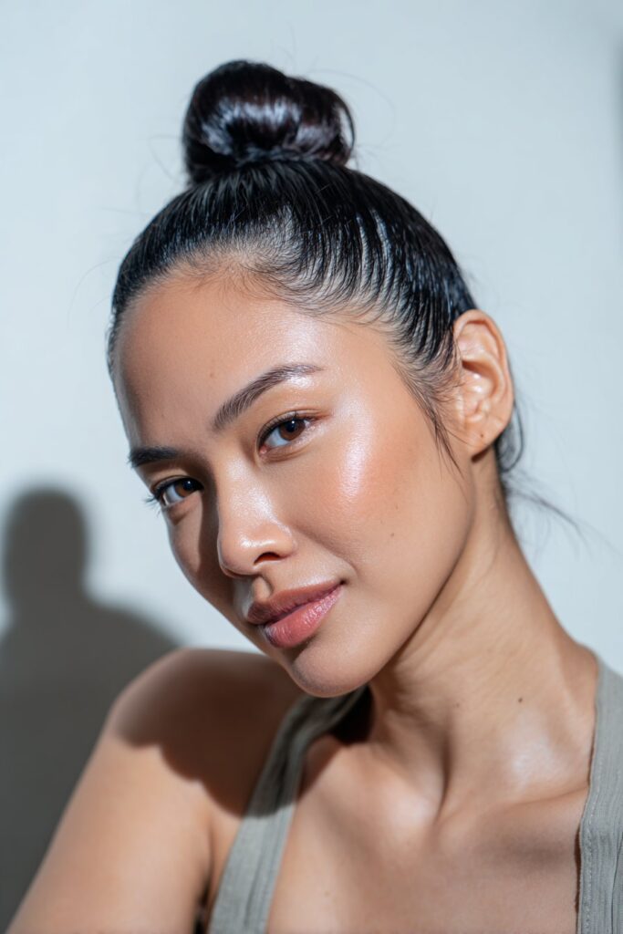 Sleek ballerina bun cute summer hairstyle