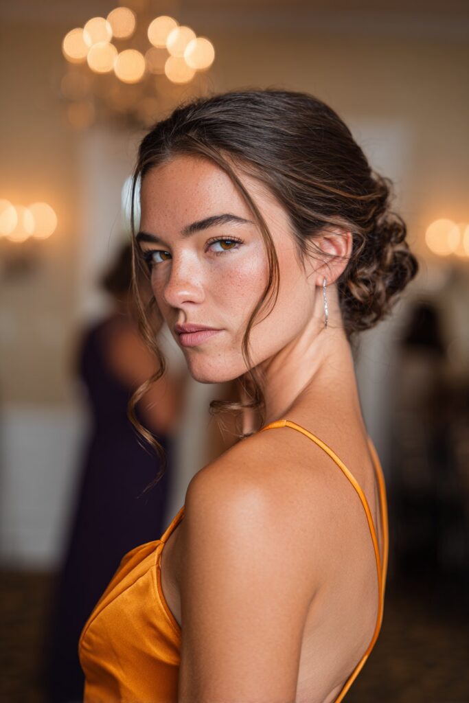Sleek low bun prom hair straight with side part