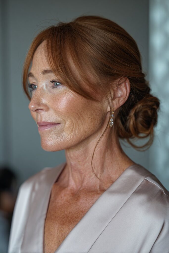 Sleek low ponytail mother of the groom hairstyle with wrap