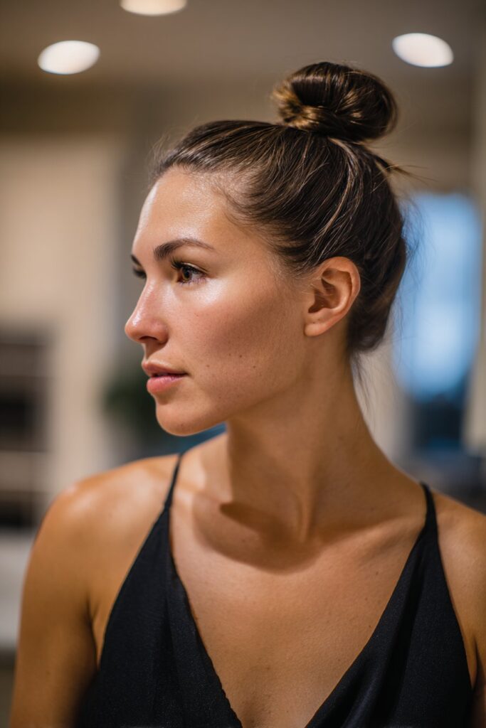 Sleek topknot formal bun hairstyle for events